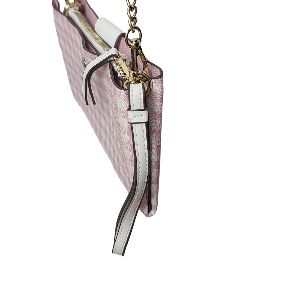 Nanette Lepore Plaid Pink White Crossbody Wristlet Bag - Picture 4 of 12